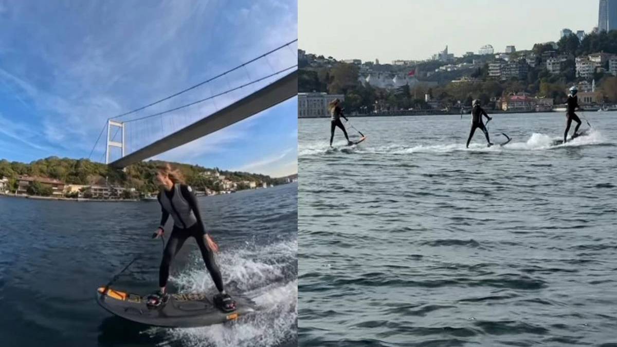 Çağla Şıkel’den su üstünde şov! Ünlü sunucuyla performansıyla tam not aldı