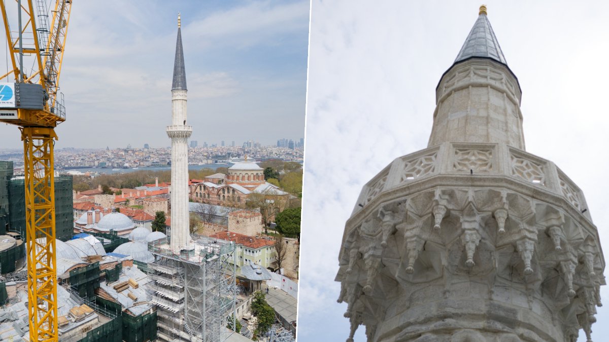 Ayasofya Camii'nin minaresinde restorasyon tamamlandı