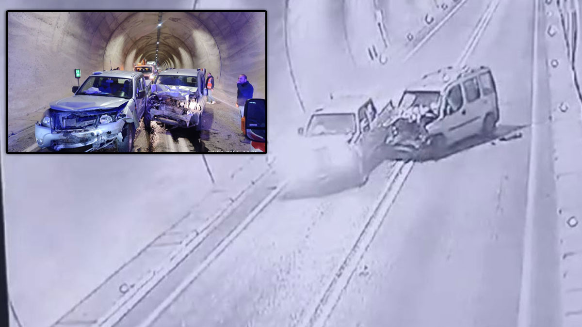 Artvin’de tünelde şerit ihlali kazayı getirdi: Çarpışma anı kamerada