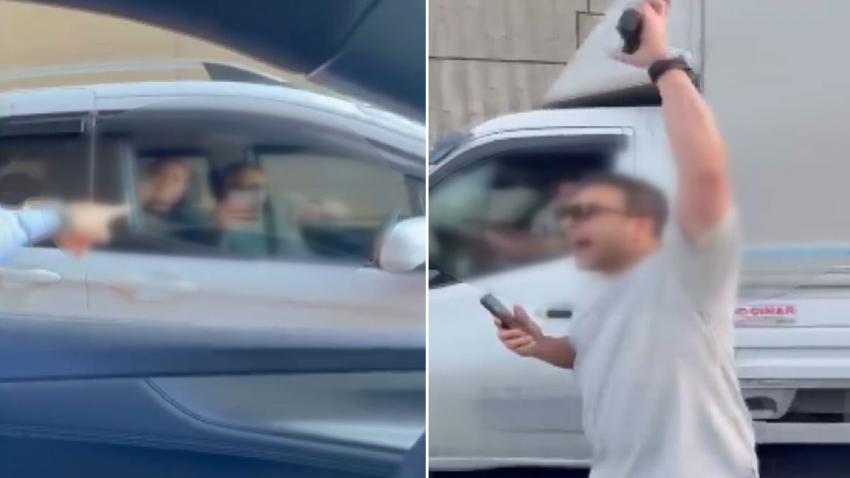Tartıştığı aracın önünü kesen polis havaya ateş açtı