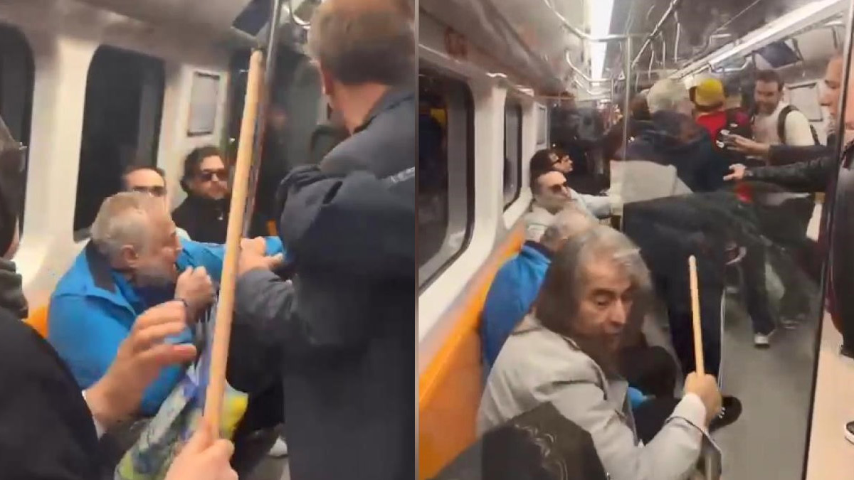 Metroda şampiyonluk kutlaması kavgası: Oklavalı müdahale kamerada