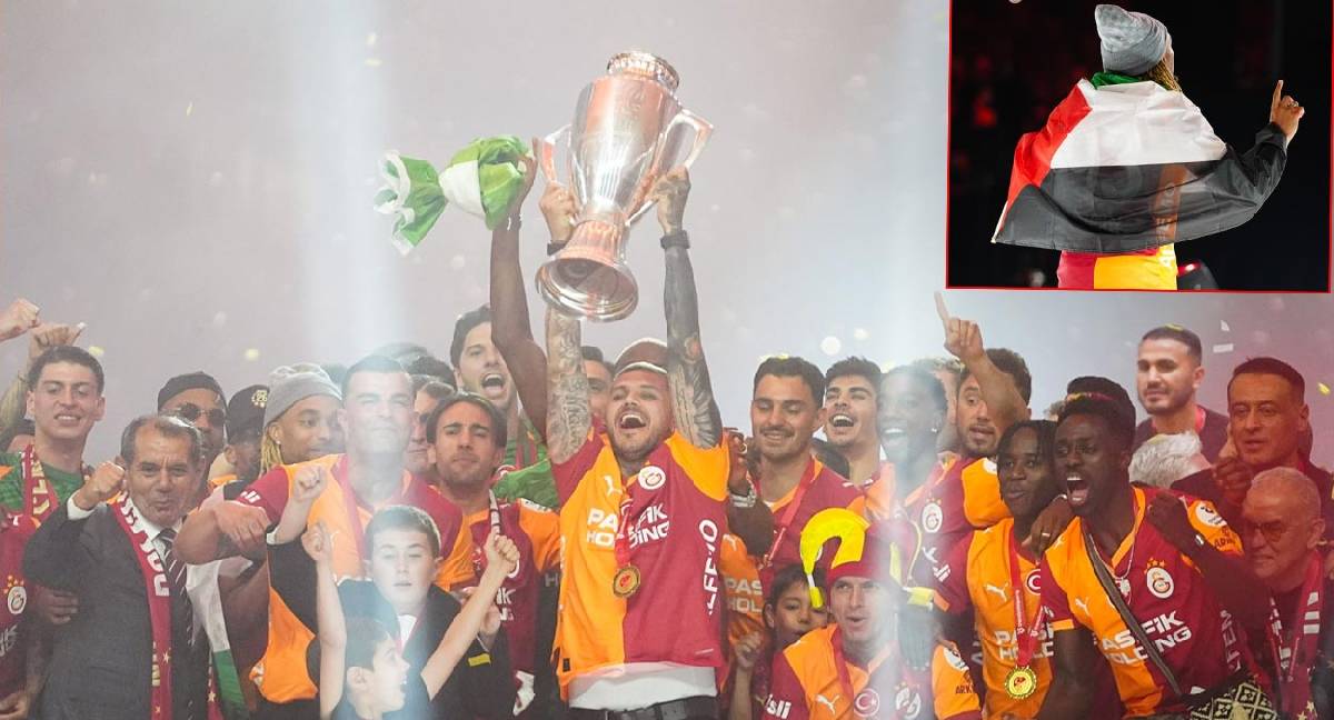 Galatasaray kupasına kavuştu: Sacha Boey sahneye Filistin bayrağıyla çıktı