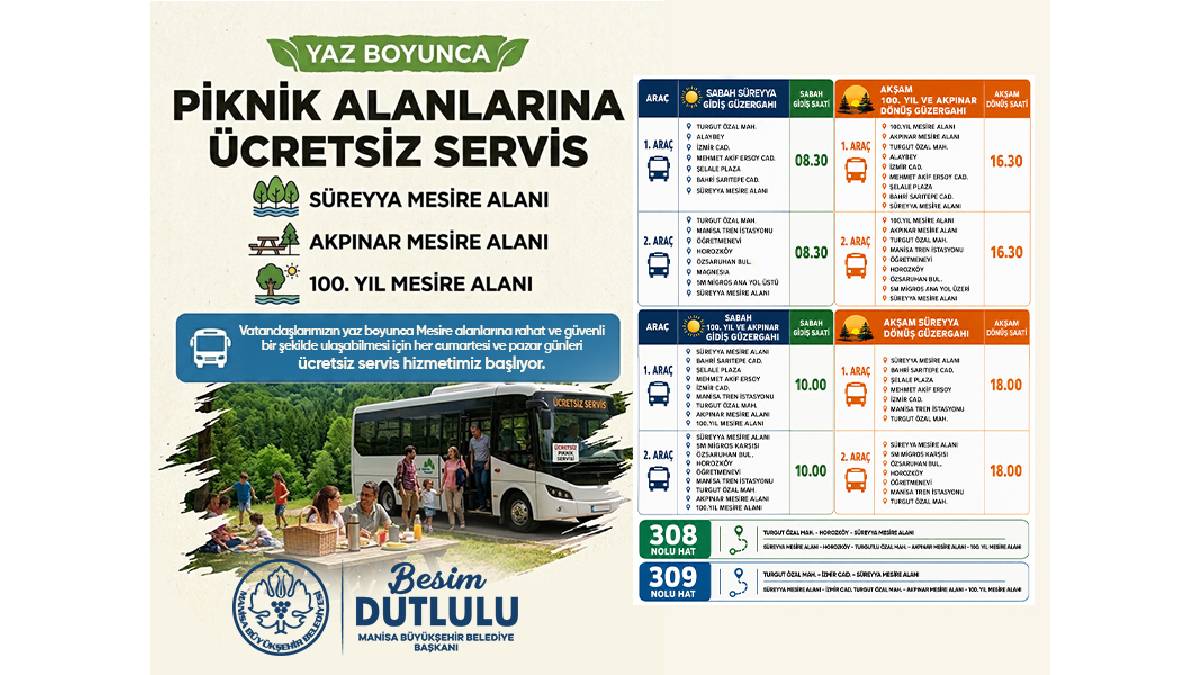 Büyükşehir’den hafta sonu seferberliği: Mesire alanlarına ücretsiz ulaşım başlıyor