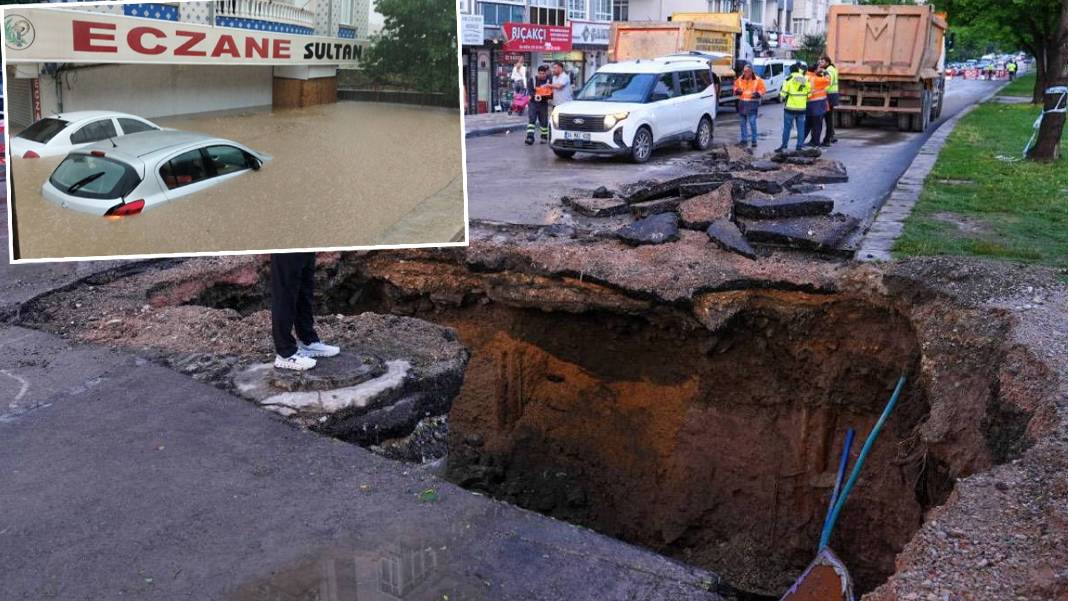 İç Anadolu’da sağanak kabusu: Ambulans mahsur kaldı, yol çöktü, dükkanları su bastı