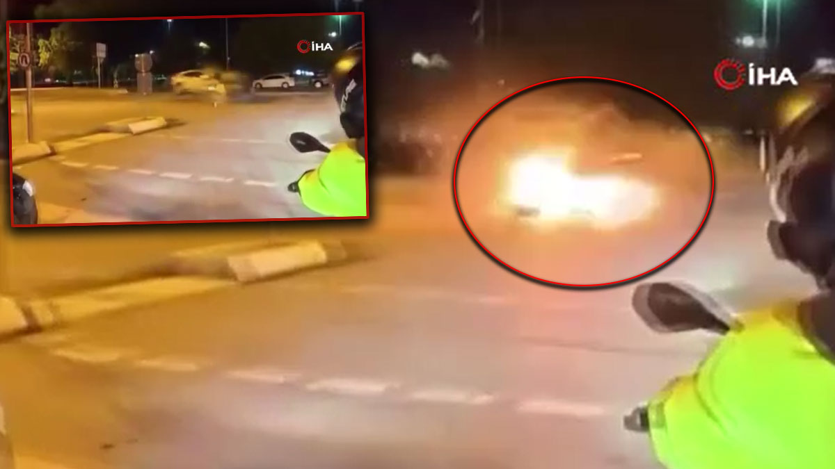 Maltepe Sahil Yolu’nda feci kaza kamerada: Son sürat çarptı alev topuna döndü
