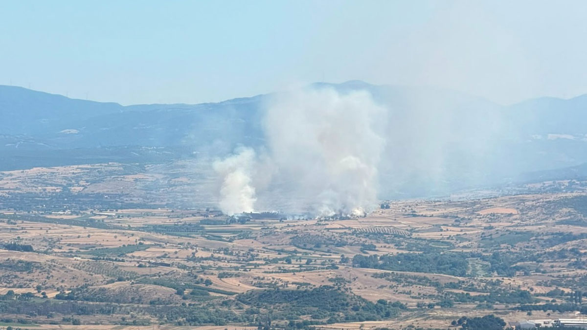 Balıkesir'de arazide çıkan yangına müdahale ediliyor
