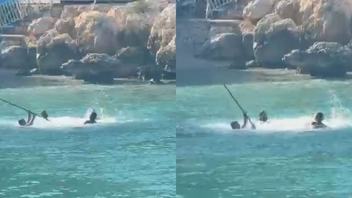 Serinlemek için girdiler, kavgaya tutuştular: Mersin'de denizin ortasındaki sopalı kavga kamerada