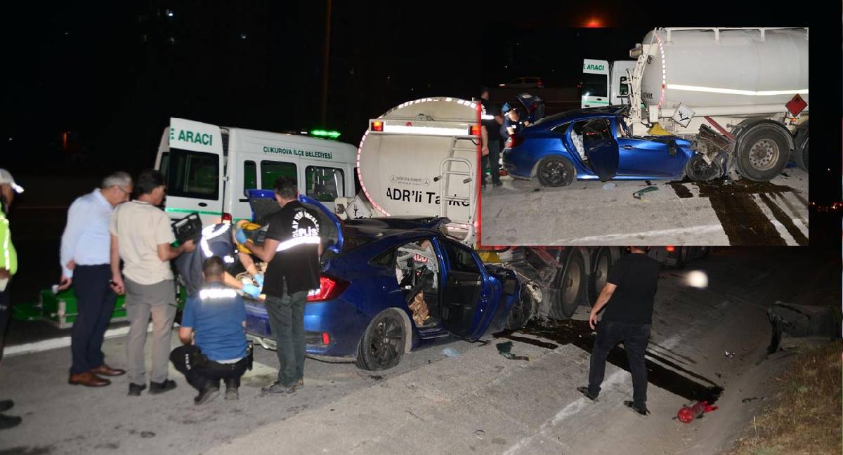 Tankere arkadan çarpan otomobil hurdaya döndü: Sürücü öldü, 2 çocuk yaralı