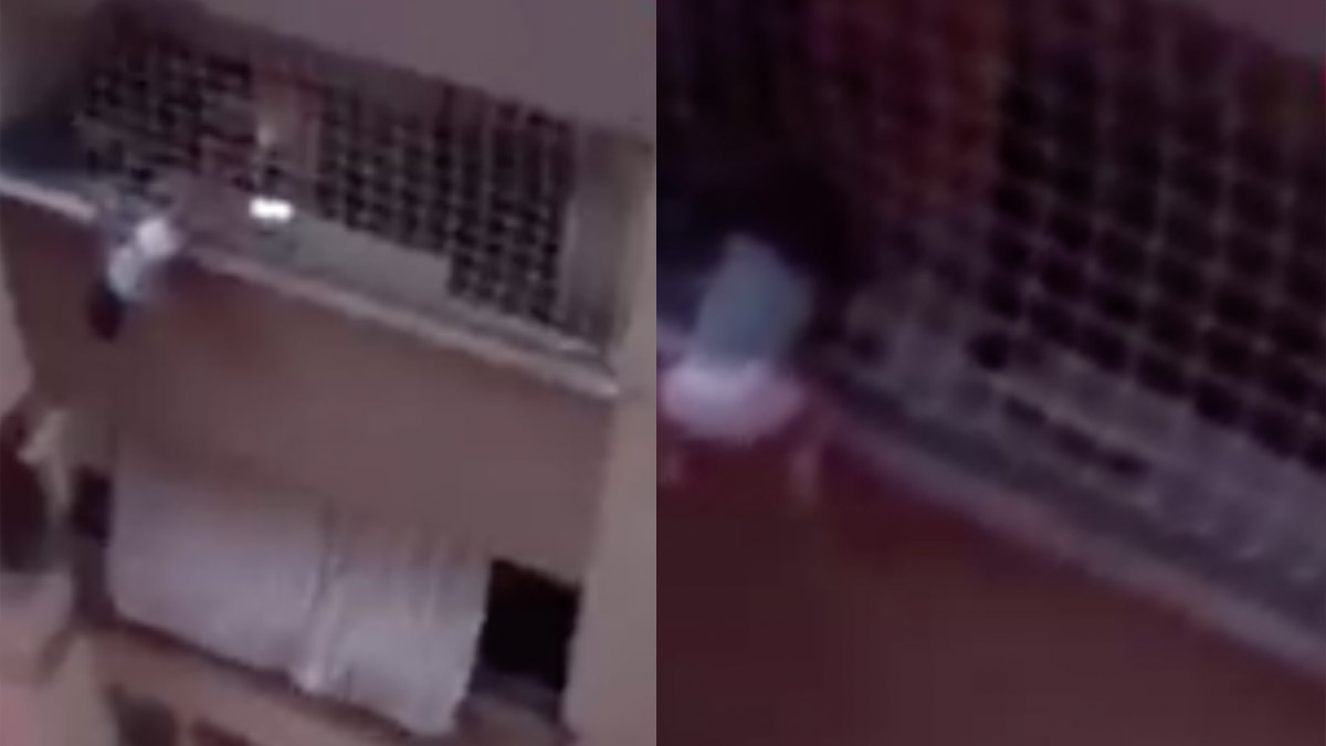 Denizli'de yürekleri ağızlara getiren anlar! Balkon filesinde asılı kalan çocuğu itfaiye kurtardı