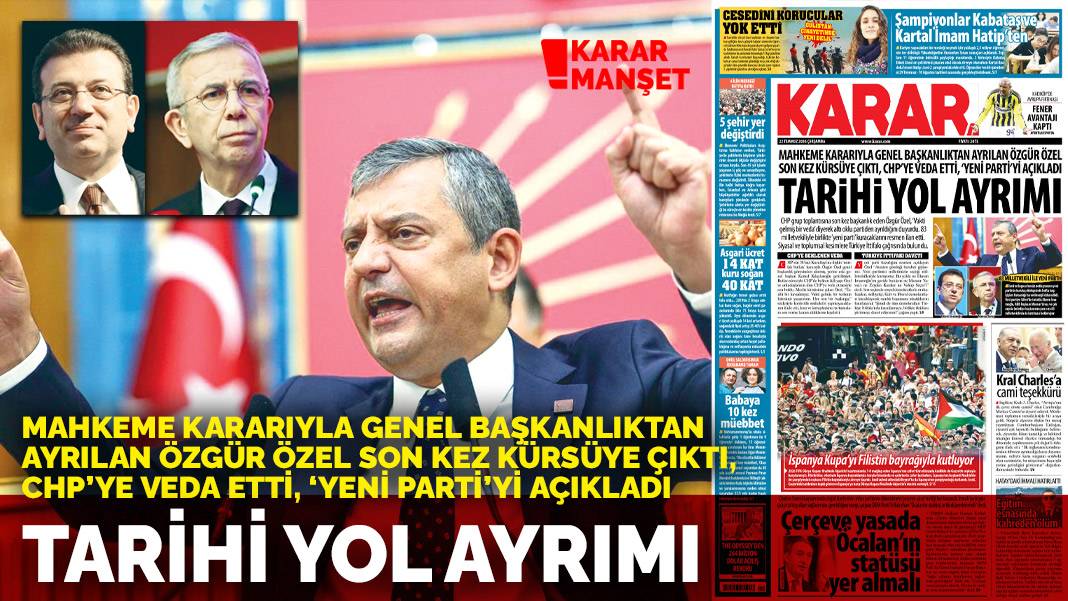 Mahkeme kararıyla genel başkanlıktan ayrılan Özgür Özel son kez kürsüye çıktı, CHP'ye veda etti: Tarihi yol ayrımı