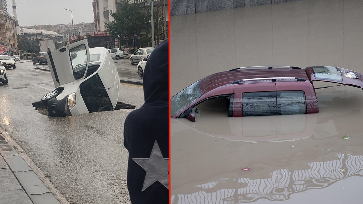 Ankara sele teslim: Otomobiller sürüklendi, çöken yola bir araç düştü