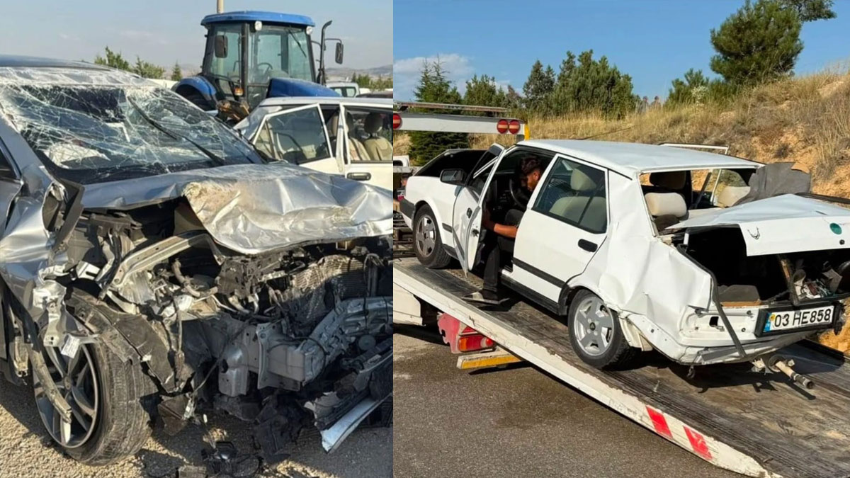 Afyonkarahisar'da iki otomobilin kafa kafaya çarpıştığı kazada can pazarı! 1 ölü, 7 yaralı