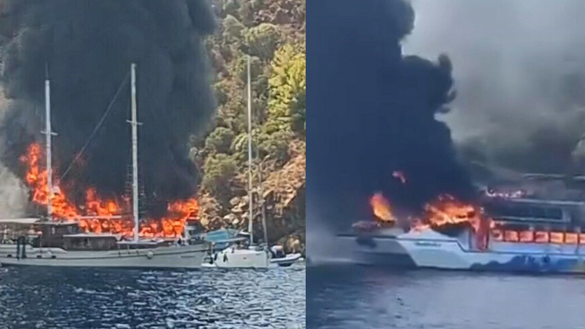 Fethiye'de gezi teknesinde yangın: 115 yolcu denize atladı