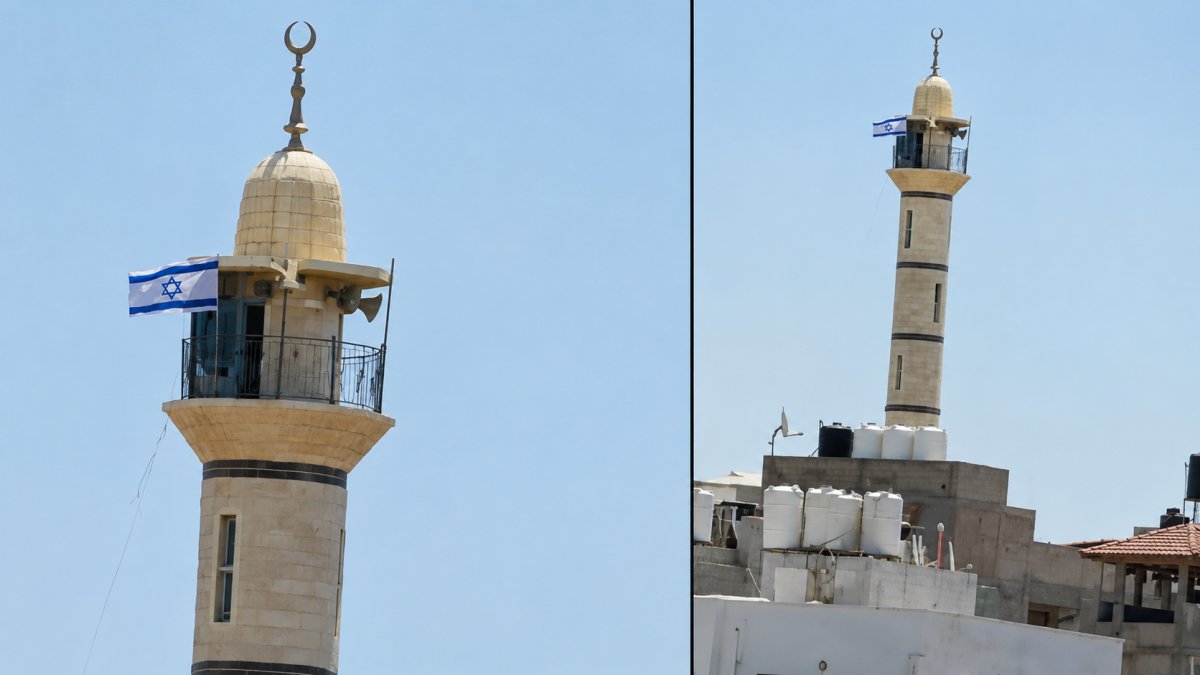 İsrail ordusu Batı Şeria'daki caminin minaresine İsrail bayrağı astı