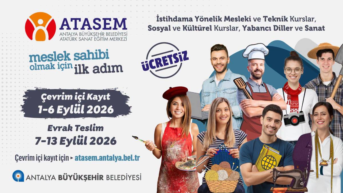 Antalya Büyükşehirden ücretsiz eğitim fırsatı: Her yaşa uygun akademik ve sanatsal kurslar başlıyor