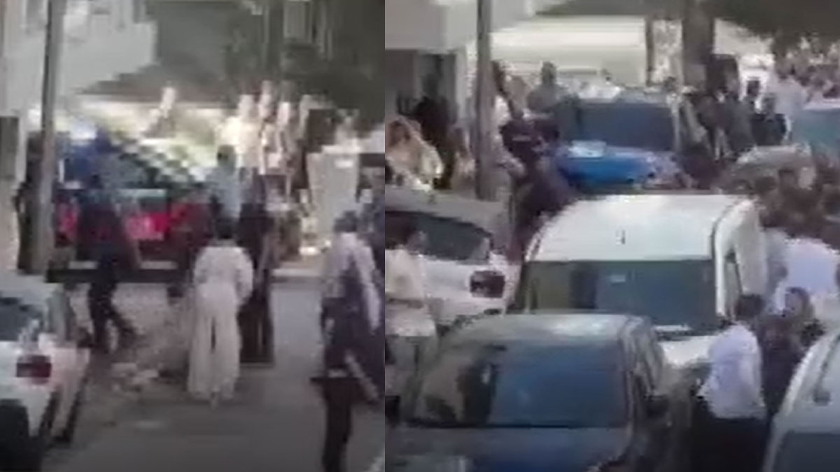 Gelin almada kavga çıktı, polis biber gazıyla müdahale etti! Uçan tekme kamerada