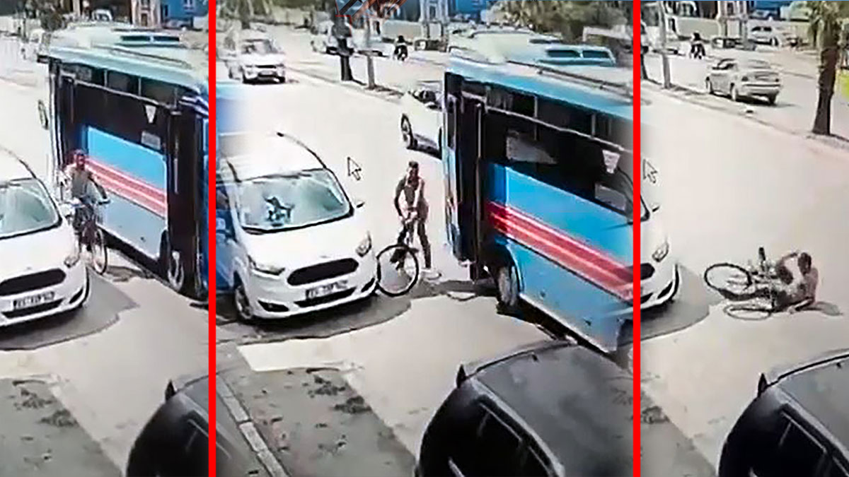'Pes' dedirten sorumsuzluk: Otobüsün açık bırakılan kapısı, yol kenarındaki bisikletliye çarptı