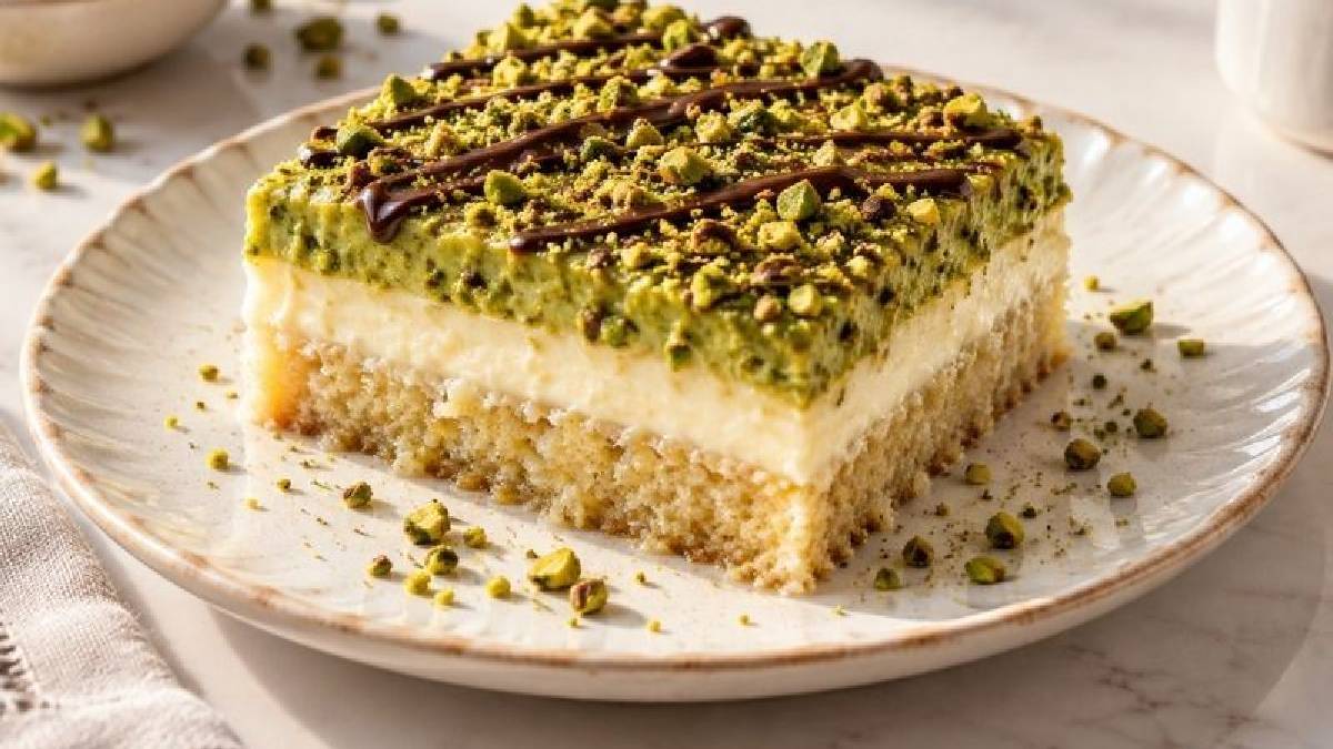 Çay saatlerinizin yeni yıldızı olacak! Kat kat dokusuyla fıstıklı tepsi tatlısı tarifi