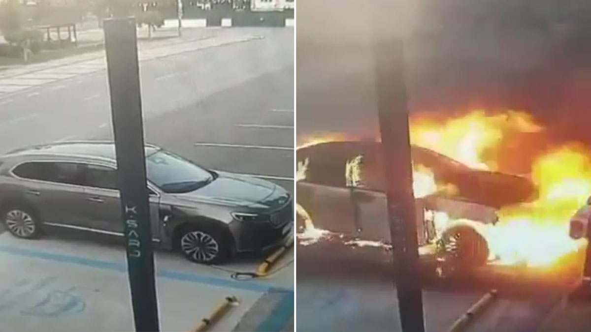 Şarj İstasyonundaki Togg bir anda alev topuna döndü: Korku dolu anlar kamerada