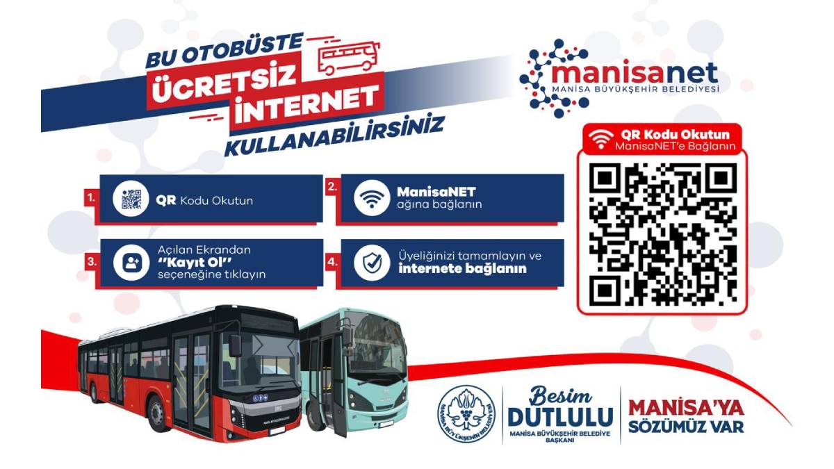 Manisa Büyükşehir Belediyesi otobüslerinde ücretsiz internet dönemi