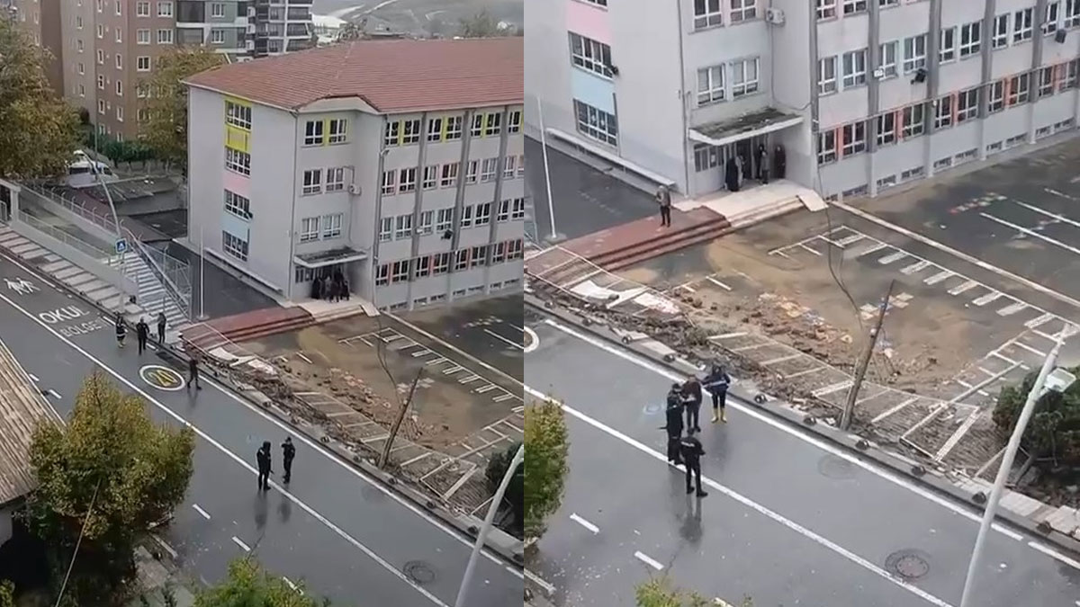 Sultangazi’de sağanak nedeniyle okulun istinat duvarı çöktü