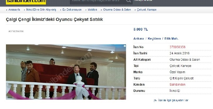 'Çalgı Çengi' filminde kullanılan çekyat internette satışa çıkarıldı