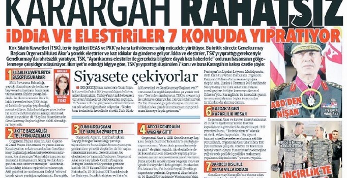Savcılık, Hürriyet'in "Karargah rahatsız" manşetiyle ilgili soruşturma başlattı