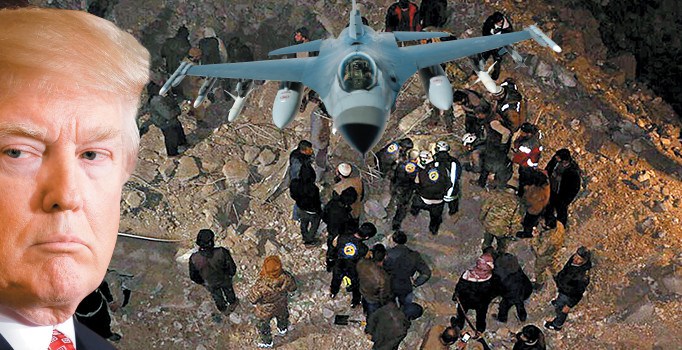 İslamofobiyi, ırkçılığı yücelten Trump kafası korkunç yüzünü Halep’te gösterdi