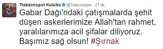 Trabzonspor'dan şehit askerler için başsağlığı mesajı