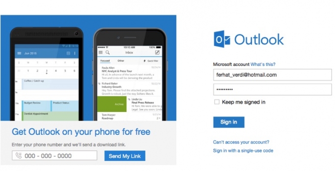 Klavyeye daha az basarak Hotmail giriş yapma