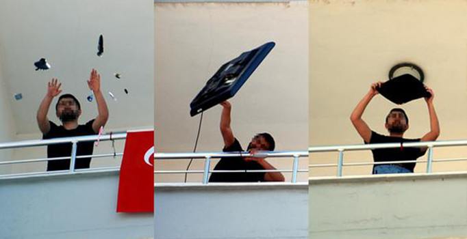 Kayseri'de bir rezidansta cinnet geçiren genç ne bulduysa balkondan attı