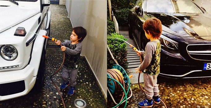 Cem Yılmaz'ın oğlu Kemal babasının otomobillerini yıkadı