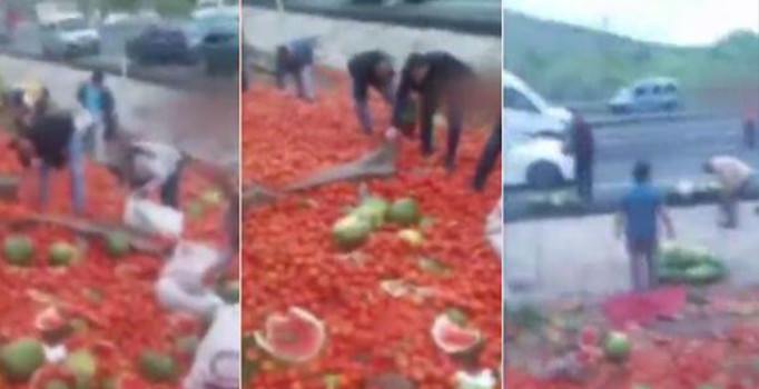 Yozgat'ta şok görüntüler: Kaza yapan kamyonu yağmaladılar