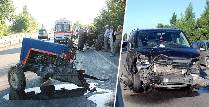Trafik kazasında traktör ikiye ayrıldı