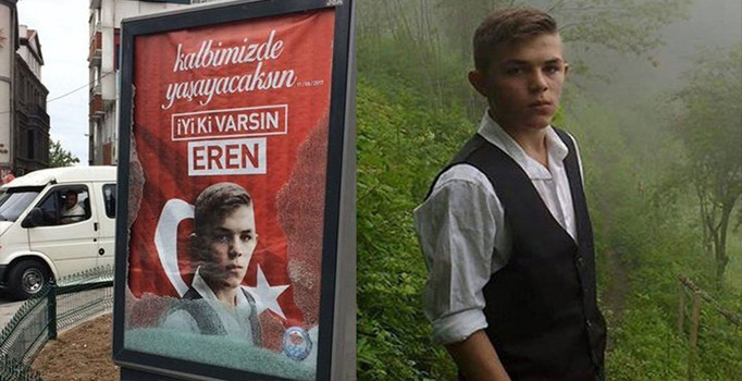 Şehit Eren Bülbül için hazırlanan bilboard camı basınçtan kırılmış