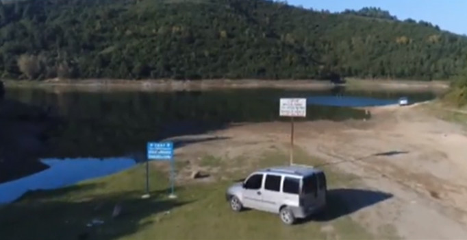 Su seviyesi azalan Alibeyköy Barajı havadan görüntülendi