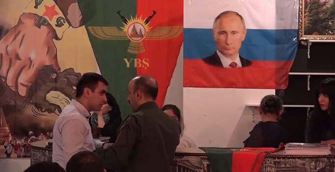 PKK Rusya'da toplantı yaptı, Öcalan-Putin posterleri yan yana asıldı