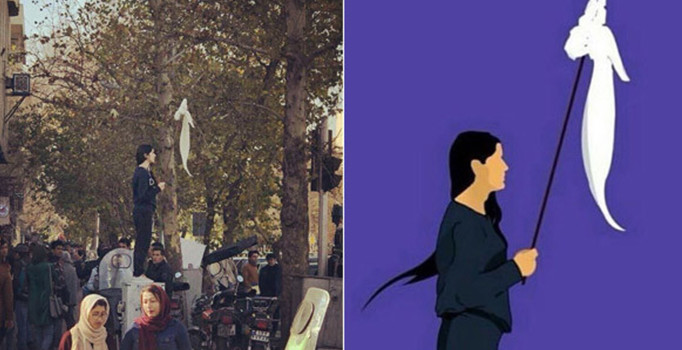 İran’daki gösterilerde başörtüsünü sallayan kadın sosyal medyada “kahraman” ilan edildi