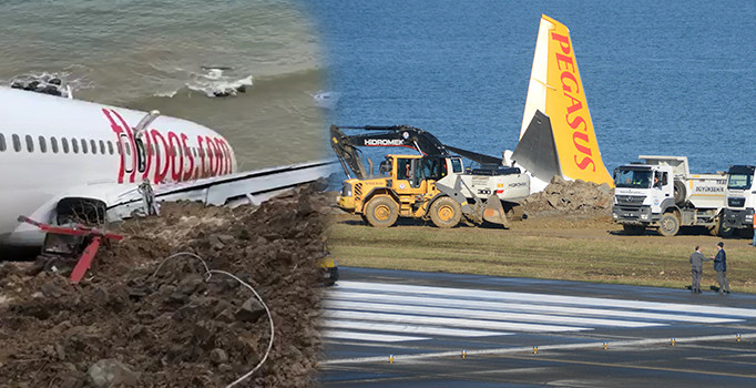 Trabzon’da pistten çıkan uçak 1.5 metre daha denize kaydı