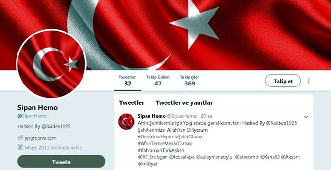 YPG’nin sözde komutanın hesabına Türk bayrağı