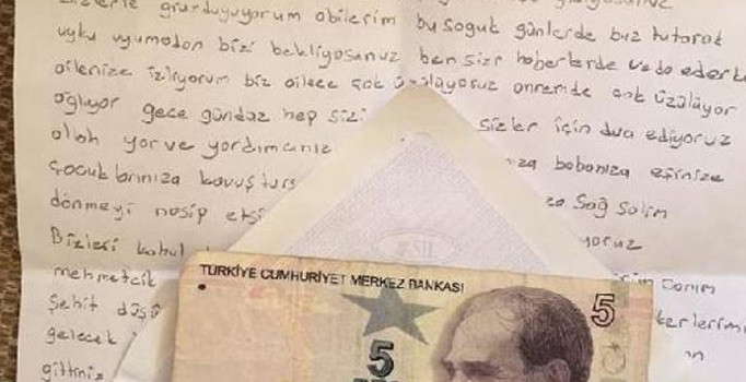 Okul harçlığını Afrin'deki Mehmetçiğe gönderdi