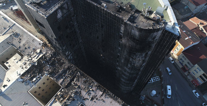 Cayır cayır yanarak küle dönen Taksim Eğitim-Araştırma Hastanesi havadan görüntülendi