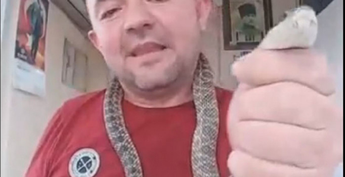 Yakaladığı yılanla sosyal medyada şov yaptı