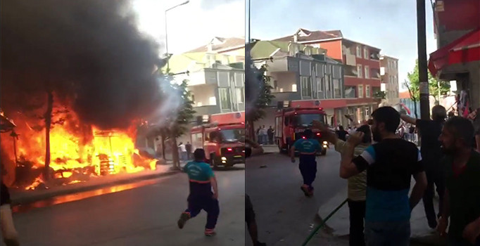 Arnavutköy’de kulübe ve araç alev alev yandı