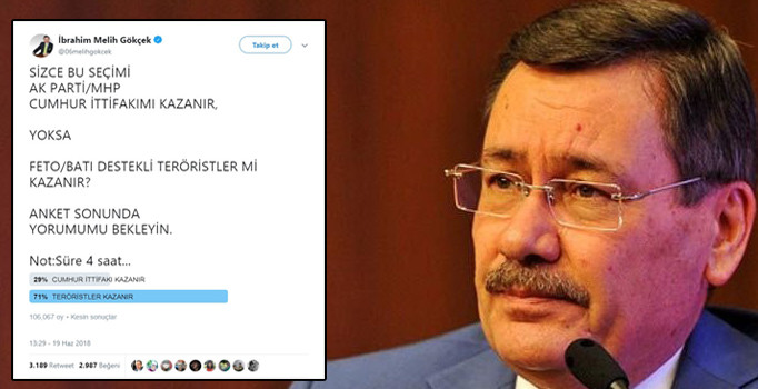 Melih Gökçek'ten tartışma çıkaran anket: Cumhur ittifakı mı, teröristler mi kazanır?