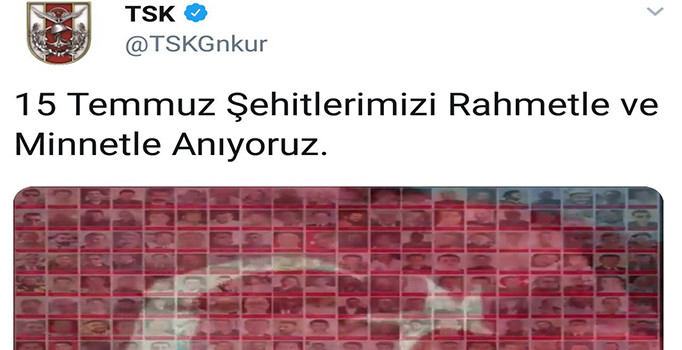TSK: "15 Temmuz şehitlerimizi rahmetle ve minnetle anıyoruz"