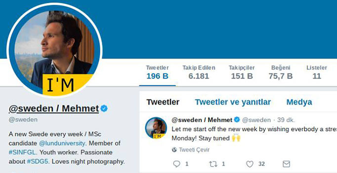 İsveç'in resmi Twitter hesabı Türk öğrenciye emanet