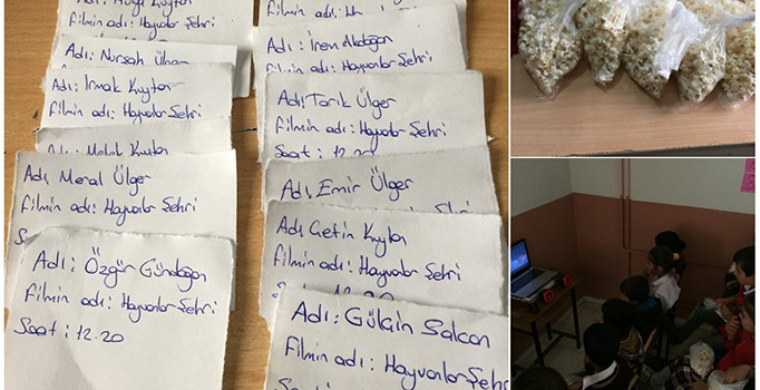 Köy öğretmeni sınıfı sinemaya çevirdi