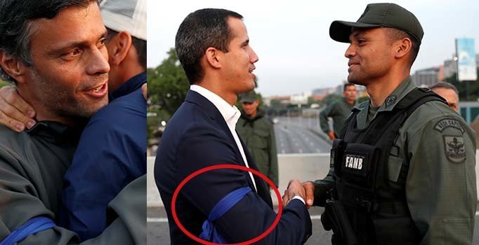 Venezuela'daki darbe girişiminde mavi bayrak detayı