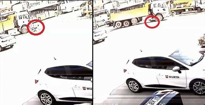 TIR sürücüsünün kamyonun altında kalma anı kamerada